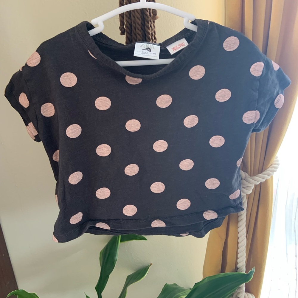 😊FREE😊 Zara Black Top with Pink Polka Dots size 9-12m